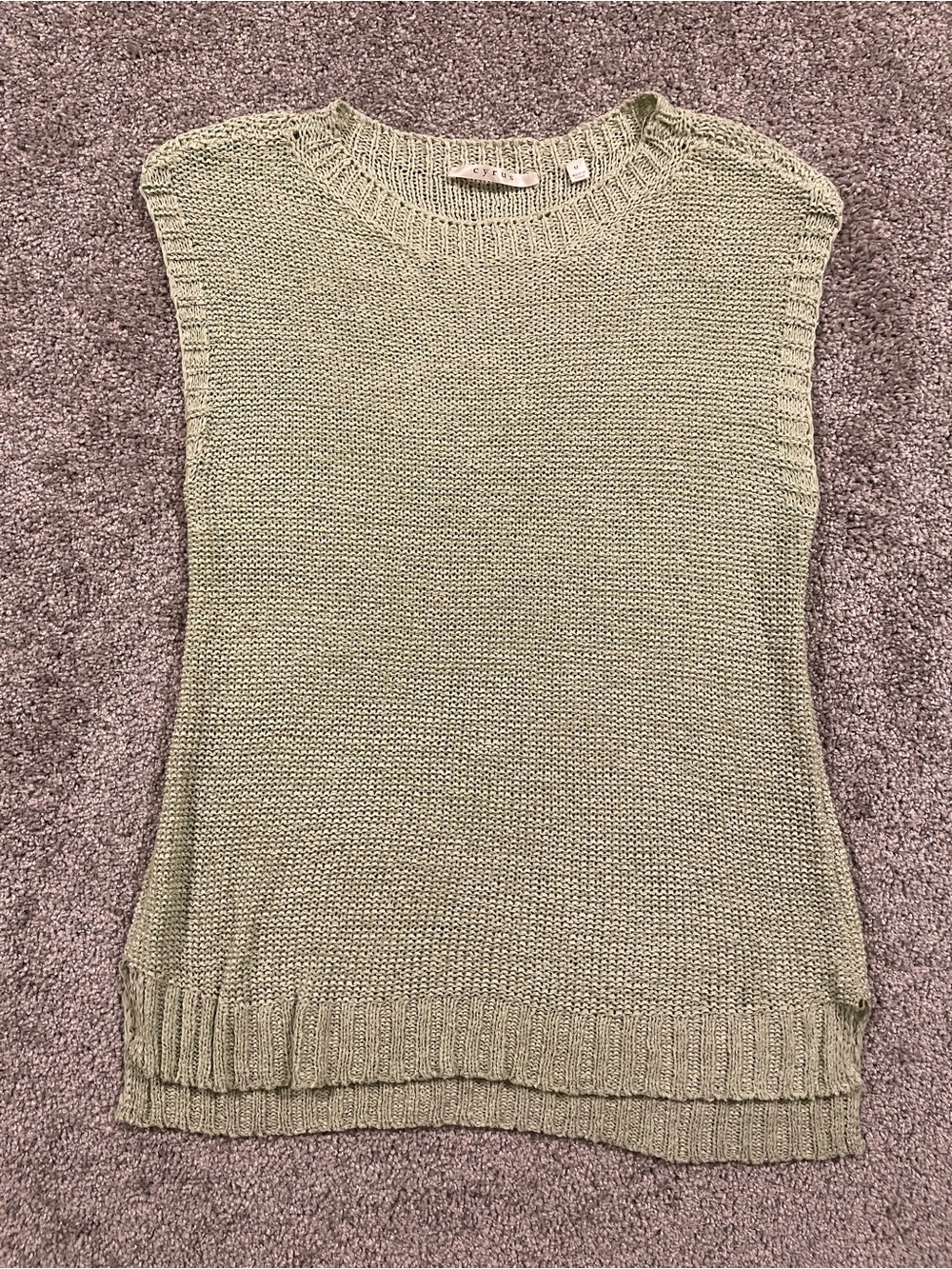 Cyrus Light Sage Green Knit Sleeveless Crewneck Side Slit Hi-Low Hem Sweater M
